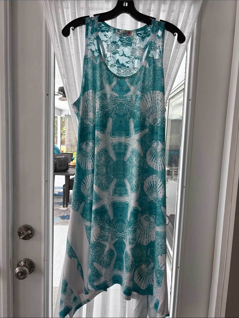 India Boutique Turquoise & White Lace Tank Top